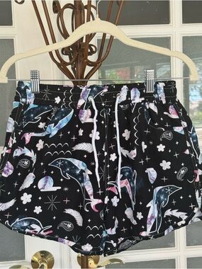 JERA Dolphin Print Shorts Size Large Black Beach Summer